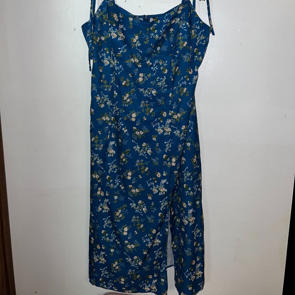 Cider Ditsy Floral Romantic Midi Slip Dress with Slit